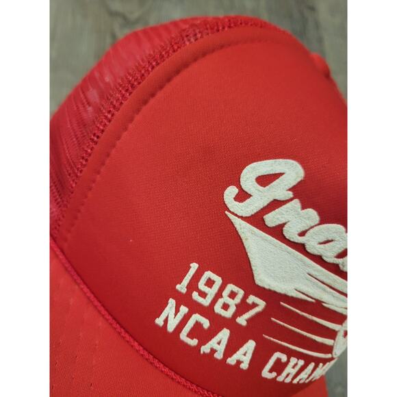 Vtg Indiana Hoosiers 1987 NCAA Champs Cap Foam Mesh Snap Back Basketball Hat Red - Picture 3 of 9